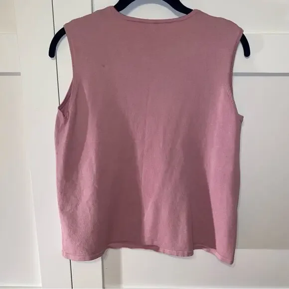 RAFAEL Sleeveless Top Women’s Size Medium Rose Pink Polka Dot Accents Silk Blend - Picture 5 of 6